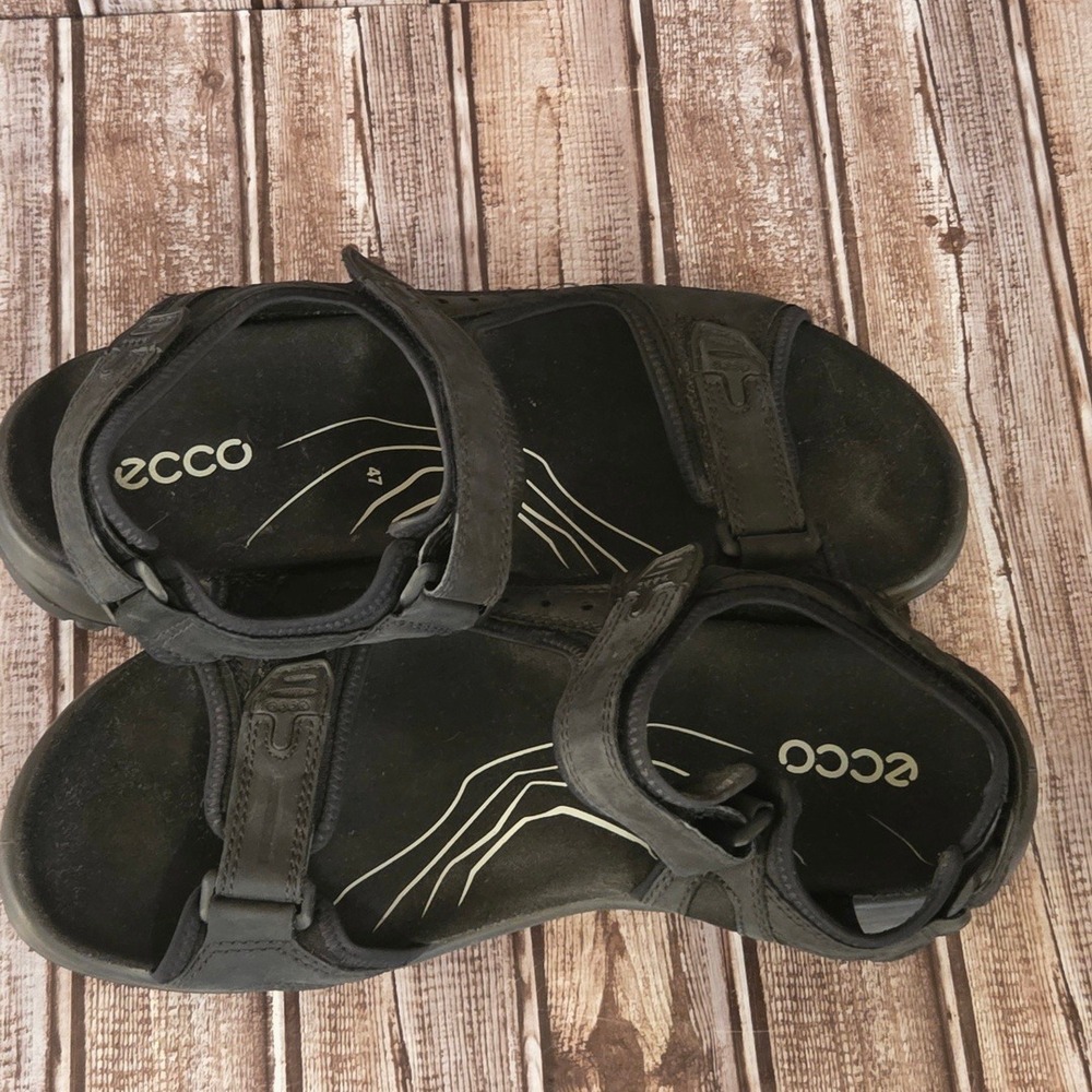 Sz 47/ 13-13.5 Mens ECCO Yucatan Black Leather Sport Hiking Sandals VGUC! - Picture 6 of 7